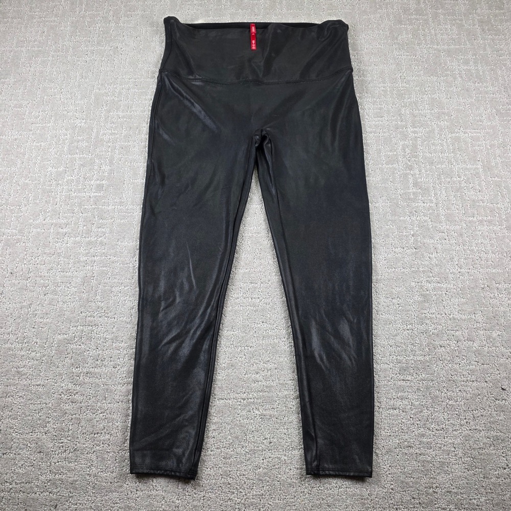 Spanx Faux Leather Black High Waist Womens Petite 2X Shapewear Leggings Stretch